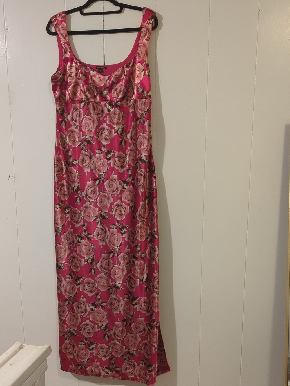 Pink Floral Satin Slip Dress